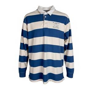 Men's Vans Resort Club Blue & White Striped Long Sleeve Rugby Shirt - Size L